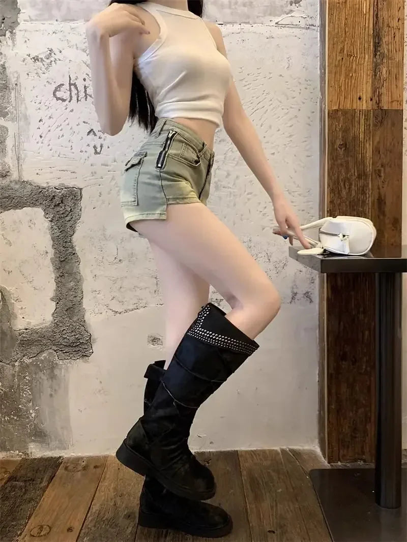 Elasticty Skinny Short Jean Pants Woman Zipper Denim Shorts for Women Designer Trend 2025 Jorts Aesthetic Design XL Streetwear