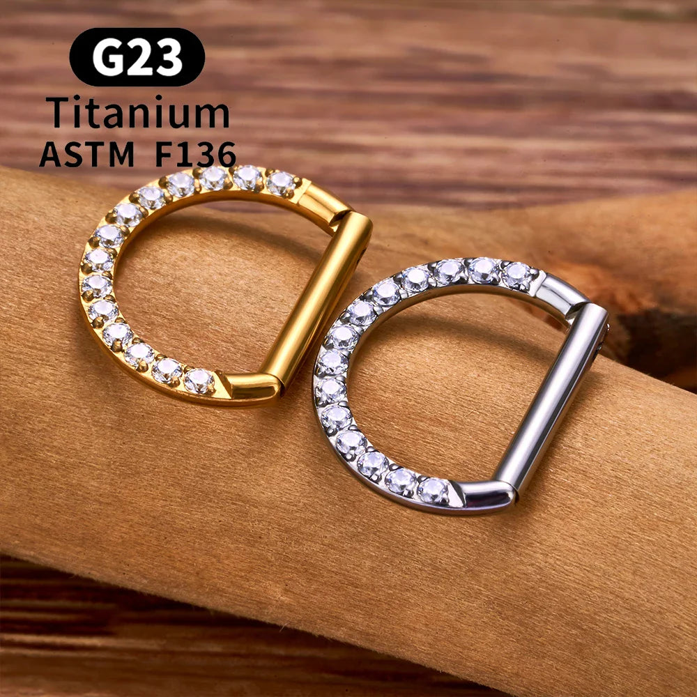 1/10PCS F136 G23 Titanium Piercing Nose Ring D Shape Hinged Segment CZ 16G Clicke Cartilage Tragus Helix Earrings Body Jewelry