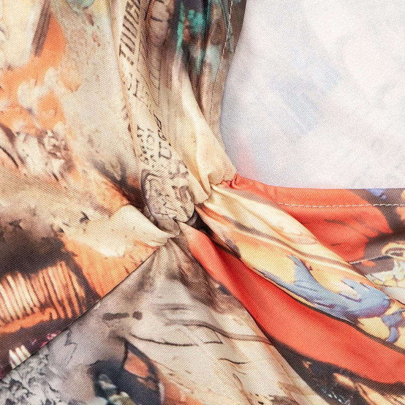 CUTENOVA Women'S Full-Body Printed Hanging Neck Big Backless Skinny Five-Point Jumpsuit Sexy Fashion Street Trend Jumpsuit