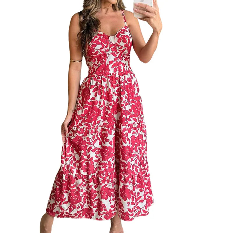 Bohemian Beach Sundresses For Women Fashion Floral Printed Sexy Sling Maxi Dresses Oversized Ladies Casual Long Dress