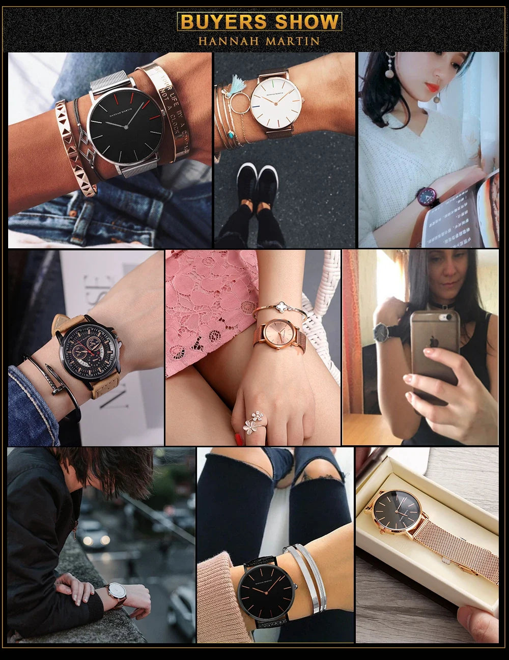 HANNAH MARTIN Brand Classic Women Quartz Watch 36mm Rose Gold Stainless Steel Mesh Strap Japanese Movement Girl Gift Wrist Watch