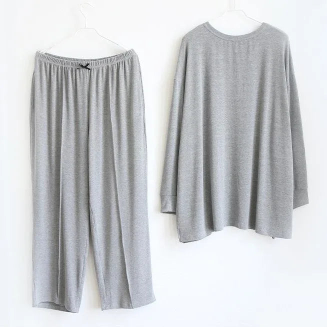 150KG Extra Large Size Loose Pajamas Women Solid Long-sleeved V-neck Two-piece Set Spring Casual Loungewear Can Be Worn Outside