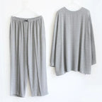 150KG Extra Large Size Loose Pajamas Women Solid Long-sleeved V-neck Two-piece Set Spring Casual Loungewear Can Be Worn Outside