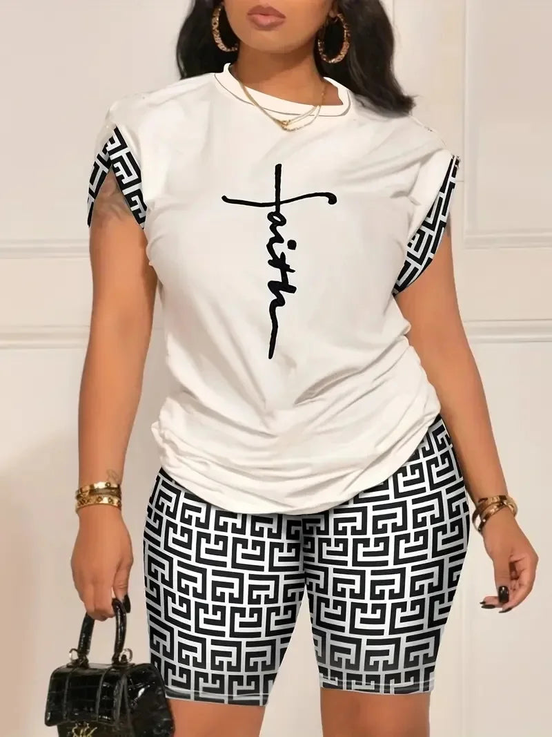 Digital Print round Neck Short Sleeve Women's Suit Summer New Style Elegance Quality Polyester Fiber Skirt Set from Mainland Chi