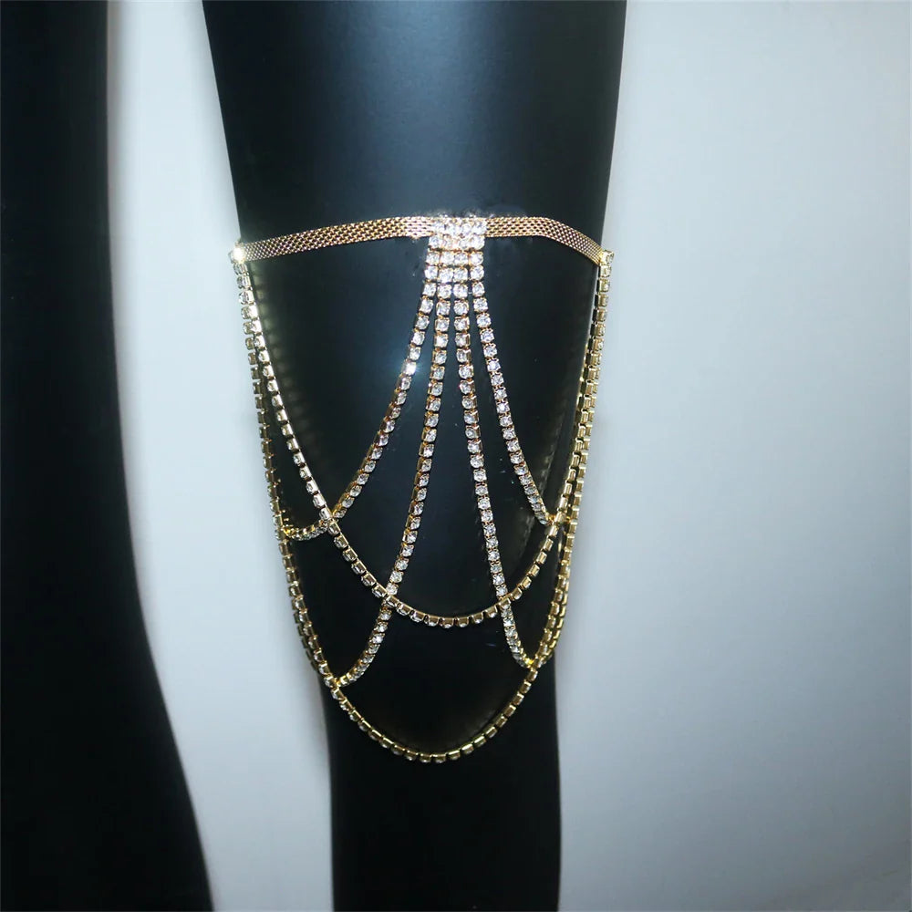 1pc Rhinestone Elasticity Sexy Leg Thigh Chain Body Jewelry for Women Night Club Crystal Leg Body Chain Accessories Gift