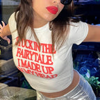 2023 New Y2K Women Letter Print Tops Women Tshirt American Retro Fashion Slim Causal Short Sleeve Crop Sexy Tops Navel Clothes