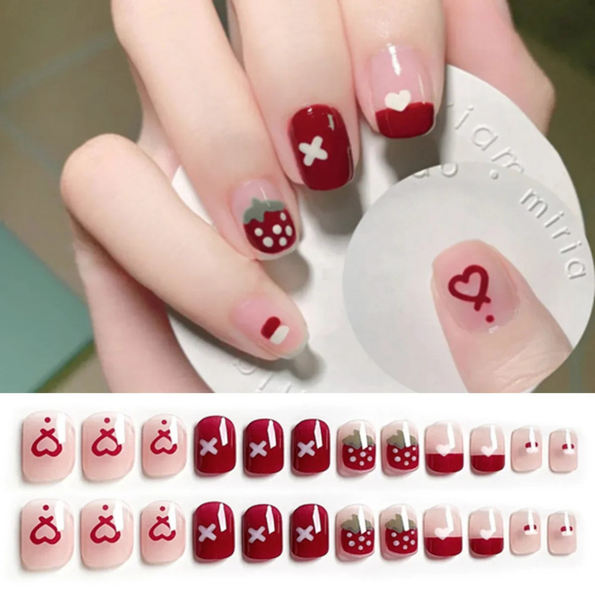 24PCS/SET Cold Black Chess Board Wearing Fake Nails Finished Product Long Full Coverage Acrylic Removable Press on Nails Art Tip