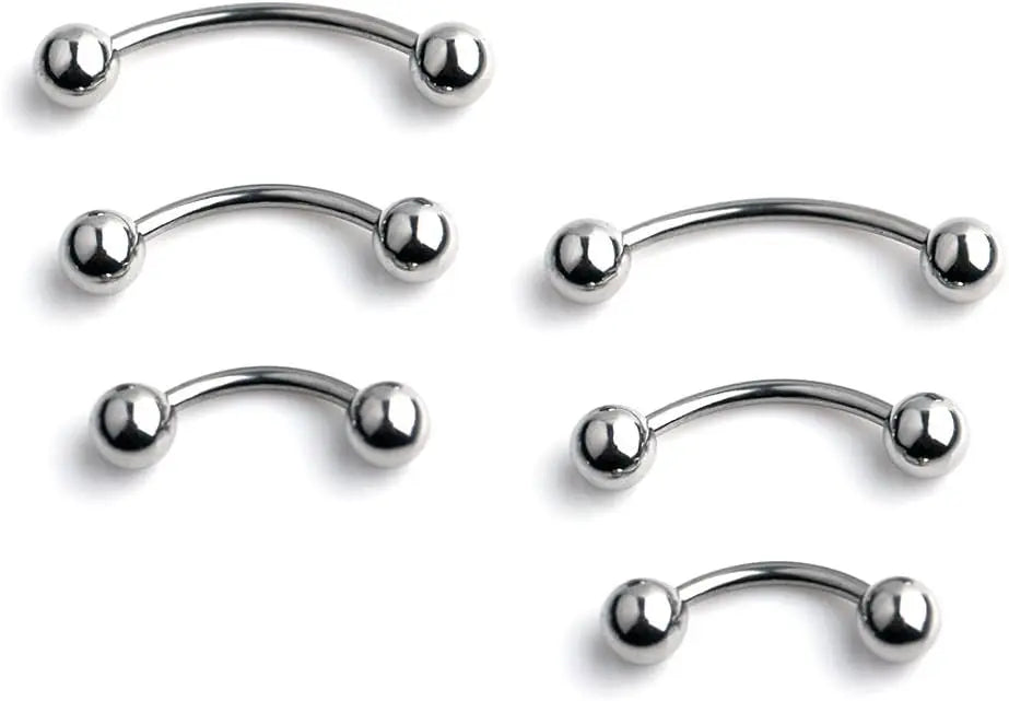 6Pcs Eyebrow Piercing Banana Shape Lip Ring Stainless Steel Curved Barbell Stud Helix Navel Cartilage Earring Body Jewelry