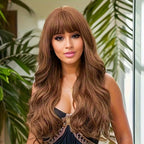 Blonde synthetic wig with straight bangs Ladies Cosplay wig High temperature silk wig set with big waves and long curly hair