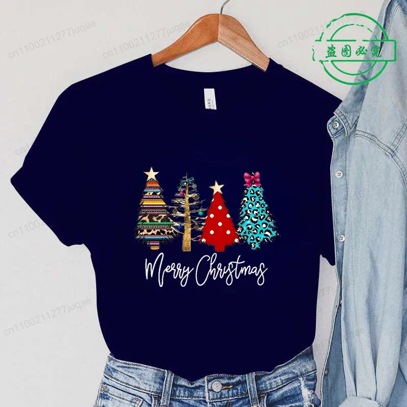 Christmas Lights Xmas Tree Print Fashion Graphic Women Tops Women Tshirt Tee Funny Christmas Party Aesthetic Shirt Camisas Mujer