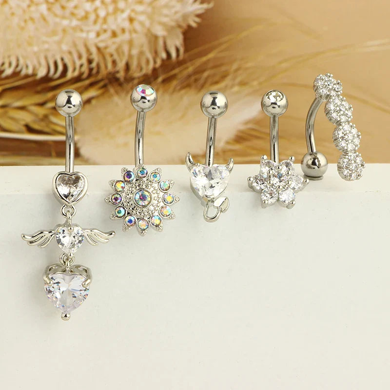 5PCS Cute Dangle Belly Ring Pack 14G Navel Piercing Bulk Sexy Belly Ring Set Belly Button Ring Lot Pircing Ombligo Jewelry