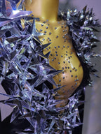 2025 New Shiny Black Rhinestone Velvet Long Sleeve Bodysuit Women Evening Party Club Gala Hosts NightClub Bar Stage Costumes