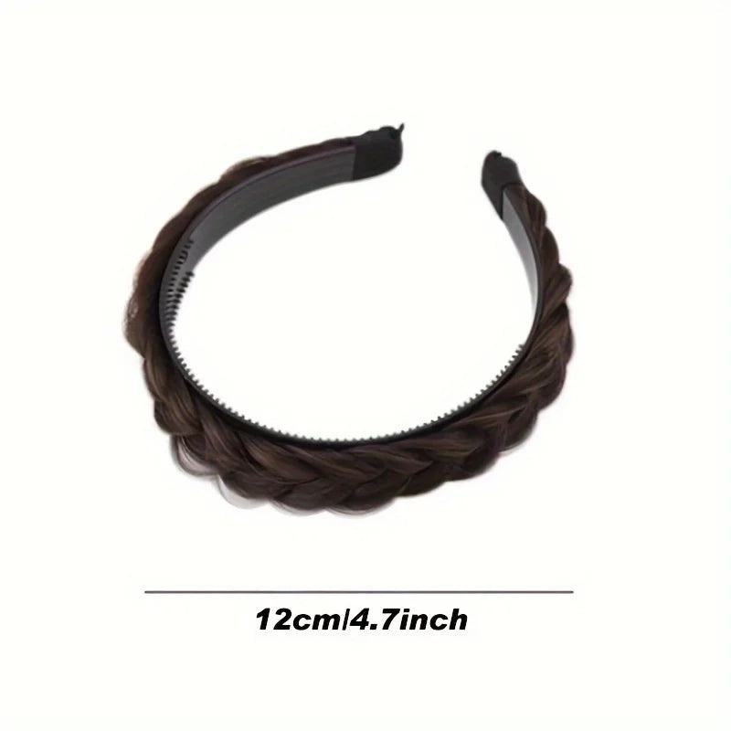 Elegant Bohemian Braided Wig Headband for Women - Non-Slip Teeth Design, Vintage/Boho Style, Plastic Hair