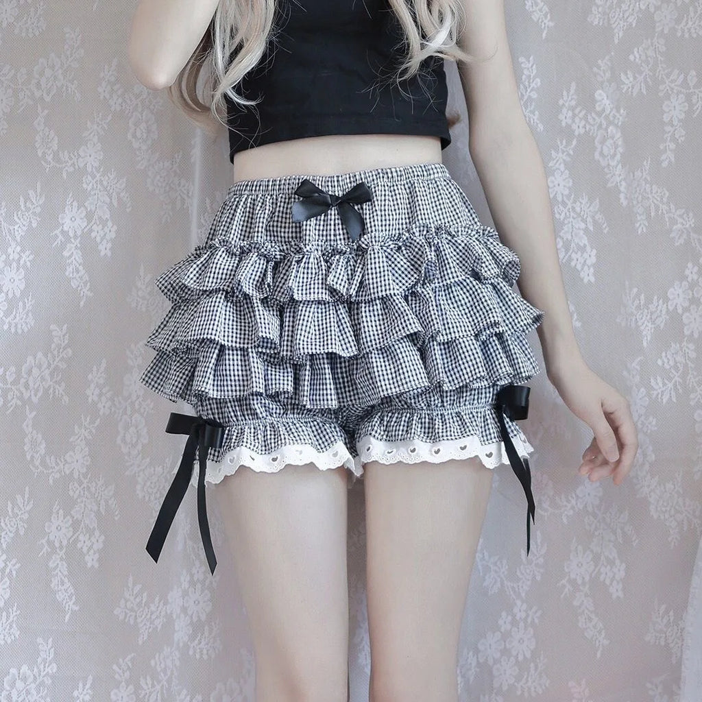 Emo Women Y2K Japanese Goth Elastic Waist Cross Mini Short Skirt High Waist Aesthetic Acubi Ruffle Skirts A-line 2000s Clothes
