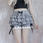 Emo Women Y2K Japanese Goth Elastic Waist Cross Mini Short Skirt High Waist Aesthetic Acubi Ruffle Skirts A-line 2000s Clothes