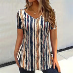 Checkered 3D Pattern Printed Women's V-Neck Short Sleeve Striped Minimally Printed Woman ClothingTop Women's Loose Women's Shirt