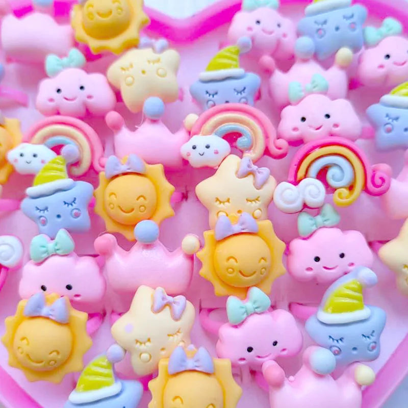 10pcs/lot Children's Cartoon Rings Candy Flower Animal Bow Shape Ring Set Mix Finger Jewellery Rings Kid Girls Toys Anillo