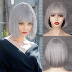 HAIRJOY Women Short  Straight  White Bob Wig with Bangs  Synthetic Hair for Daily Party Cosplay Halloween