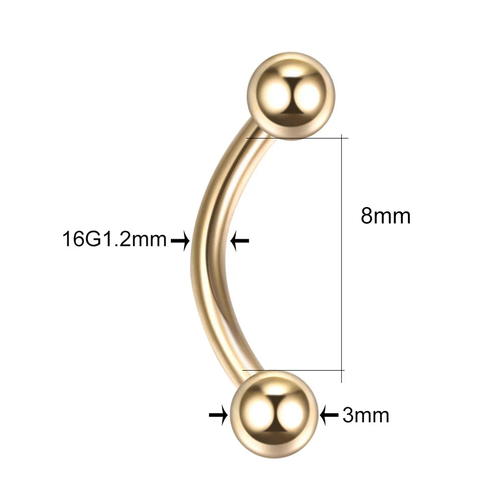 1PC 6/8/10mm Stainless Steel Banana Piercing Ring 3mm Ball Eyebrow Piercing Curved Barbell Ring Snug Daith Helix Rook Earring