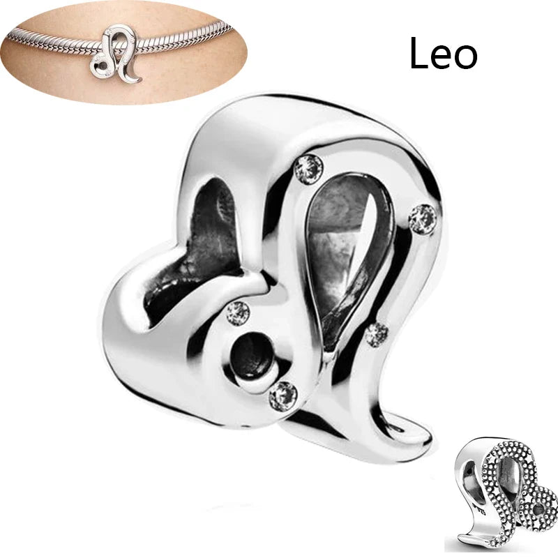 Authentic 925 Sterling Silver Sparkling Aries Leo Scorpio 12 Zodiac Signs Constellation Charm Beads Fit Pantaro Bracelet Jewelry