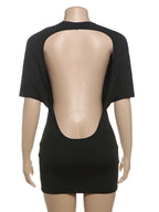 Cutenew Solid Backless Women Mini Dress Trend Summer Sexy Chic Half Sleeve Crew Neck Body-shaping Frock Mujer Simple Party Wear