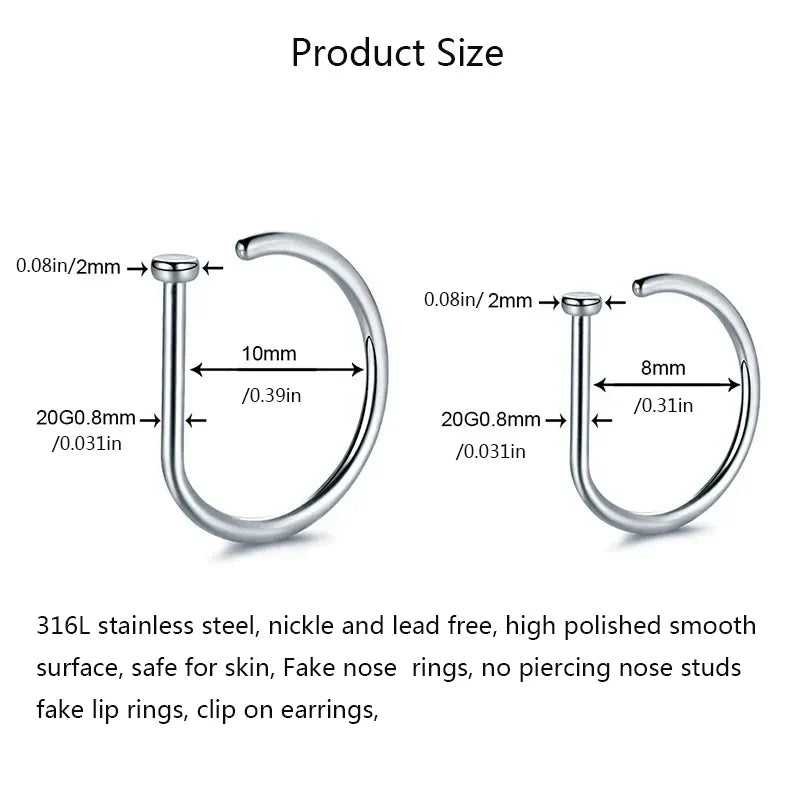 1/3/5Pcs 316L Stainless Steel Fake Piercing Nose Rings for Women Men, D-Shape Septum Nose Ring Clip On Nose Piercing Jewelry