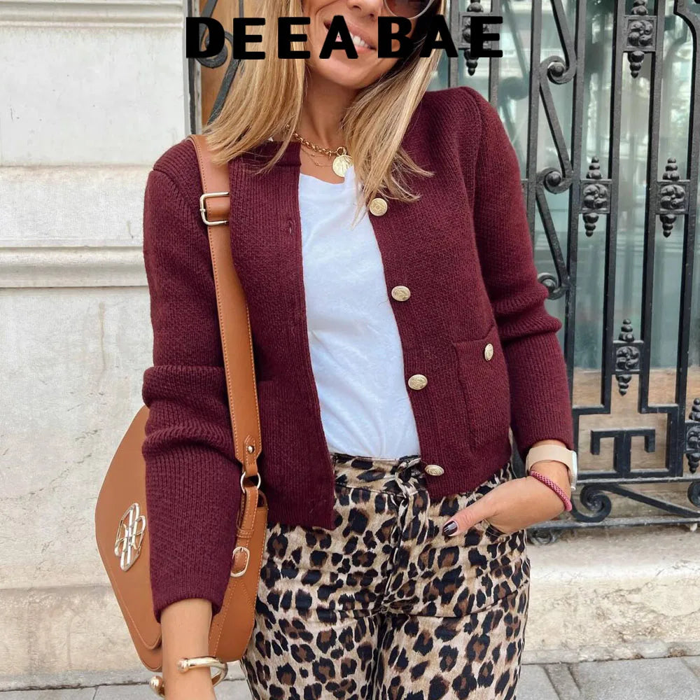 DEEABAE  High Quality Women's Winter Sweater  Button-decorated Pocket Knitwear Sweater Cardigan For Women Korean Popular Clothes