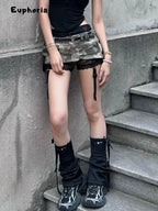 Euphoria American Y2k Mini Skirt With Lace Women Gothic Punk Camouflage Denim Skirt Streetwear Summer Harajuku Retro Spicy Y2k