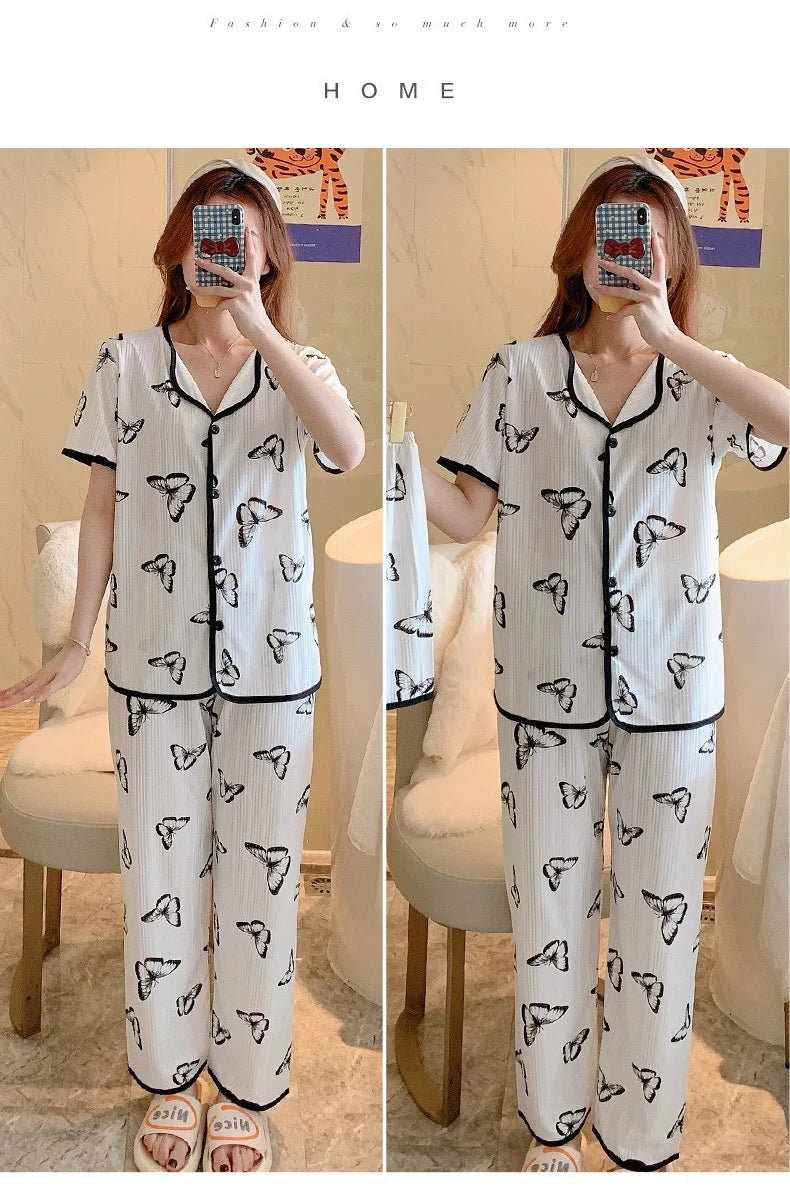 2023 New Ladies Three Piece Pajamas Women Printed Pajamas Home Sets Pajama Sets Cute Girls Homewear