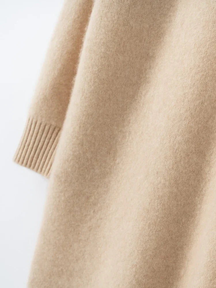 100% Cashmere Sweater Long Dress New Women High Turn-down Collar Pullover  Soft Cosy Autumn Winter Casual Solid Knitwear Dress