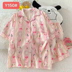 Cute Pink Cloud Cotton Spwear Bear Print Home Clothes Long Sve ort Sve Women's Comfortable Home Suit Summer Thin