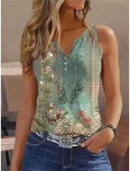 2024 New Casual Small Vest T-shirt Suspenders Woman Clothes Fashion V-neck Painted Grace Top Ladies Tank Top Camisole for Summer