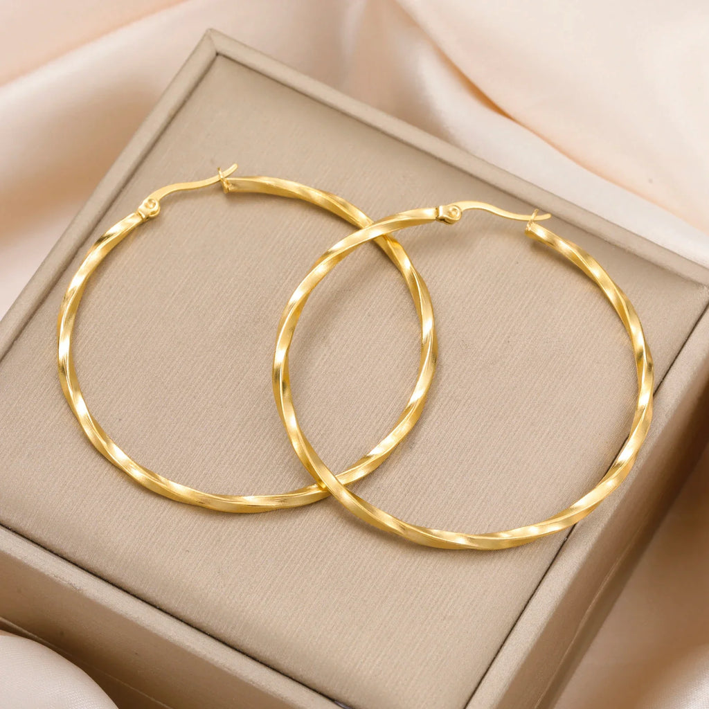 Cazador Geometric Twisted Hoops Earrings Women Real Gold Plated Stainless Steel Earrings Trend 2025 Jewelry Party Birthday Gift
