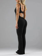2025 Summer New Women's Sexy Hottie Style Backless One-piece Suit Sports Fitness Yoga Pullover One-piece Suit Flared Pants