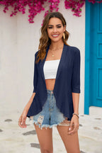 2024 Summer Fashion Ladies Hollow Out Cardigan Boho Tops Women Beach Outwear Casual Three Quarter Sleeve Sunscreen Shirt