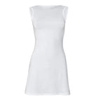 Elegant Sleeveless Backless Slim Fit Mini Dress Women Chic Round Collar A-line Short Dress 2025 Ruffle Edge Casual Dresses