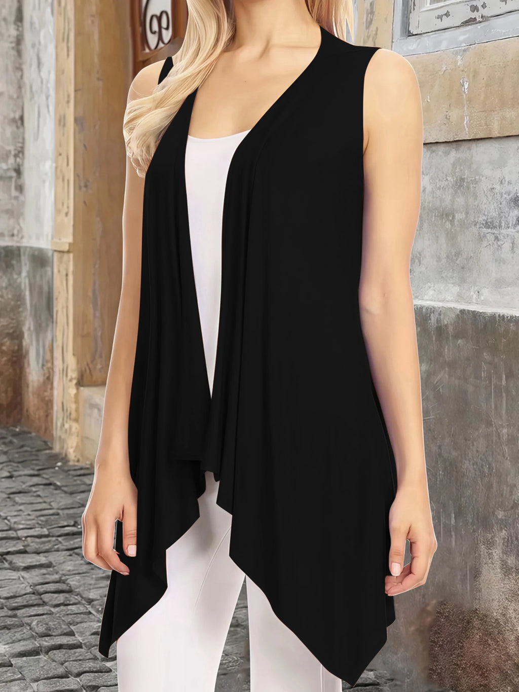 Elegant Sleeveless Open Front Cardigan Vest for Women - Plus Size Lightweight Draped Long Vest