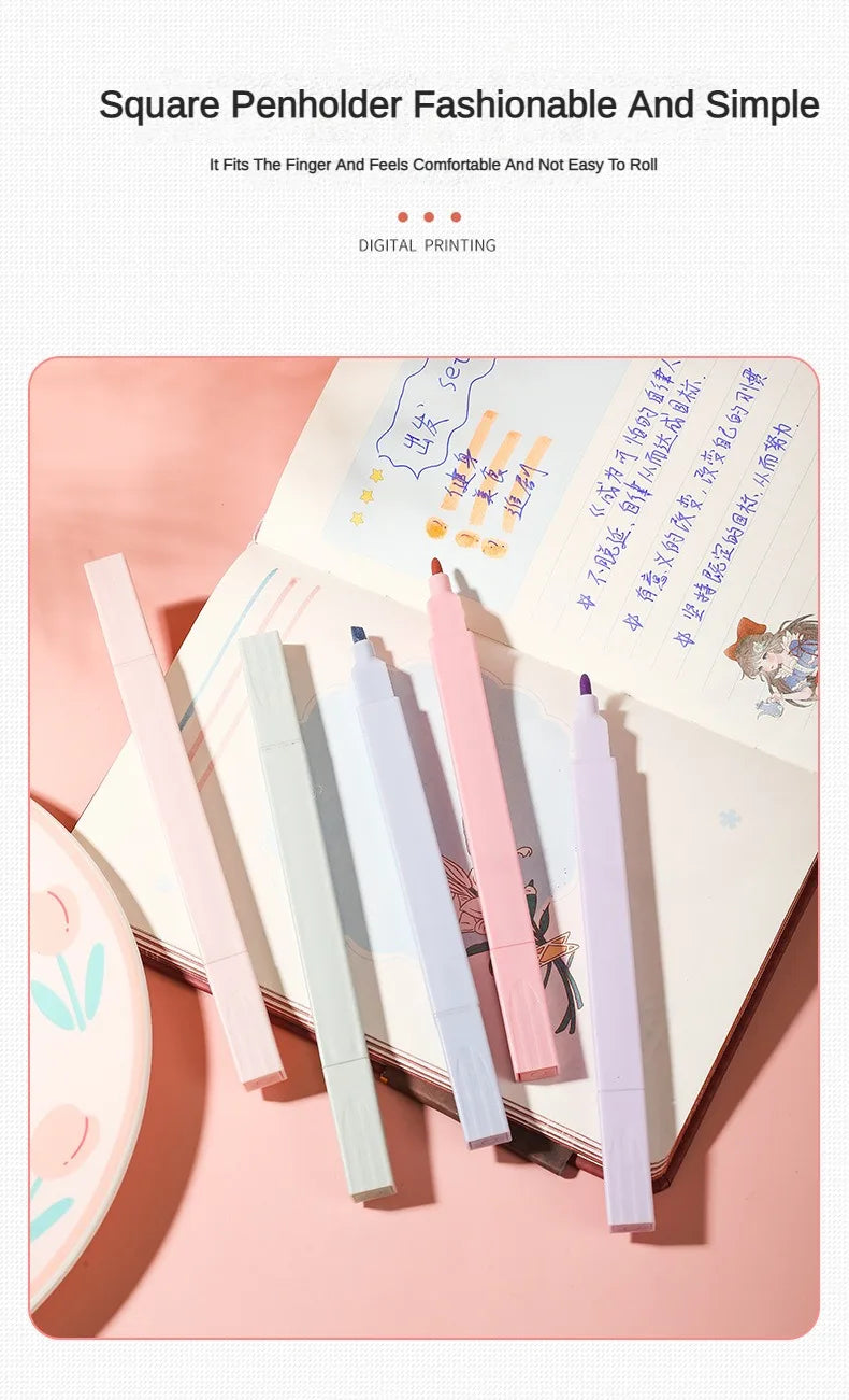 12 Pcs/Set Double Tip Highlighter Pens Kawaii Manga Markers Midliner Pastel Gel Set Stationery Journal School office Supplies