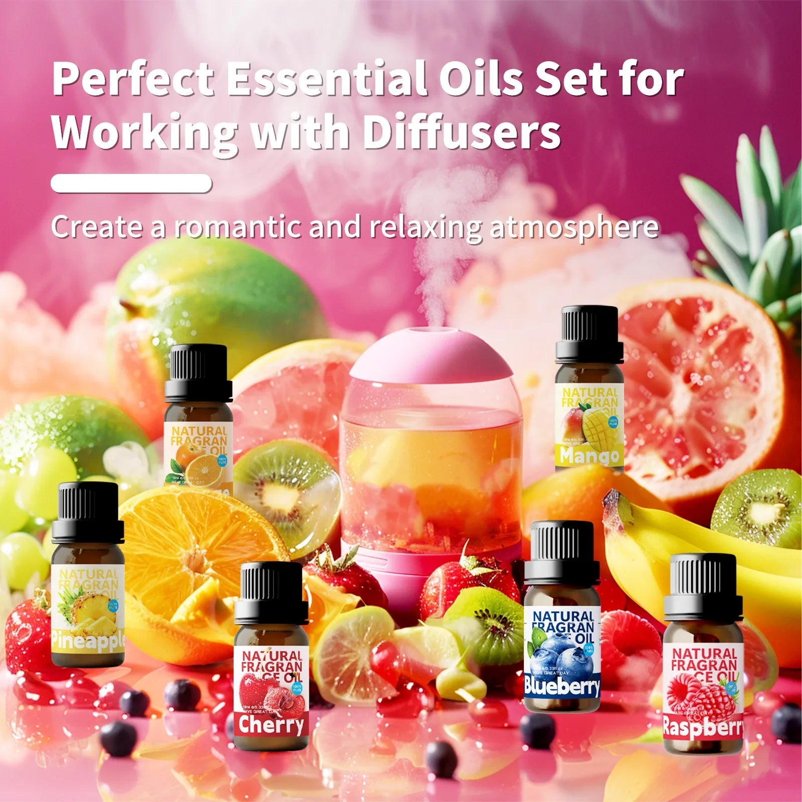 22Type Fruit Essential Oils Skincare Fragrance Oil for Diffuser Candles Making -Strawberry Lemon Mango Cherry Raspberry
