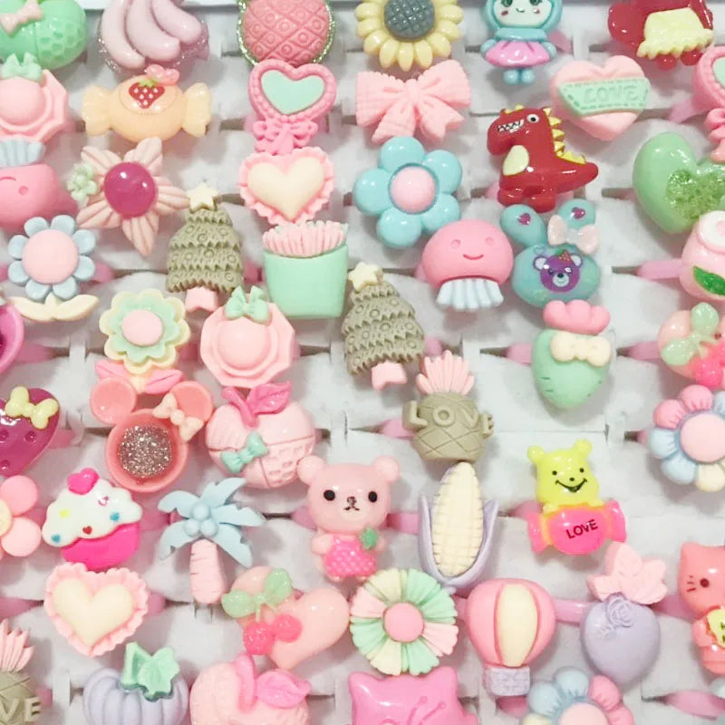 10pcs/lot Children's Cartoon Rings Candy Flower Animal Bow Shape Ring Set Mix Finger Jewellery Rings Kid Girls Toys Anillo