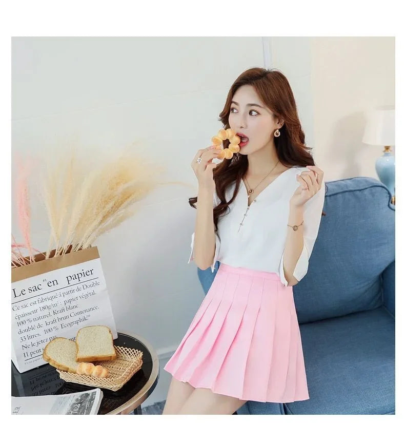 2024 Summer New High Waist Slimming Solid Color A-line Skirt Women's Fashion Sports Tennis Badminton Academy Style pleated skirt