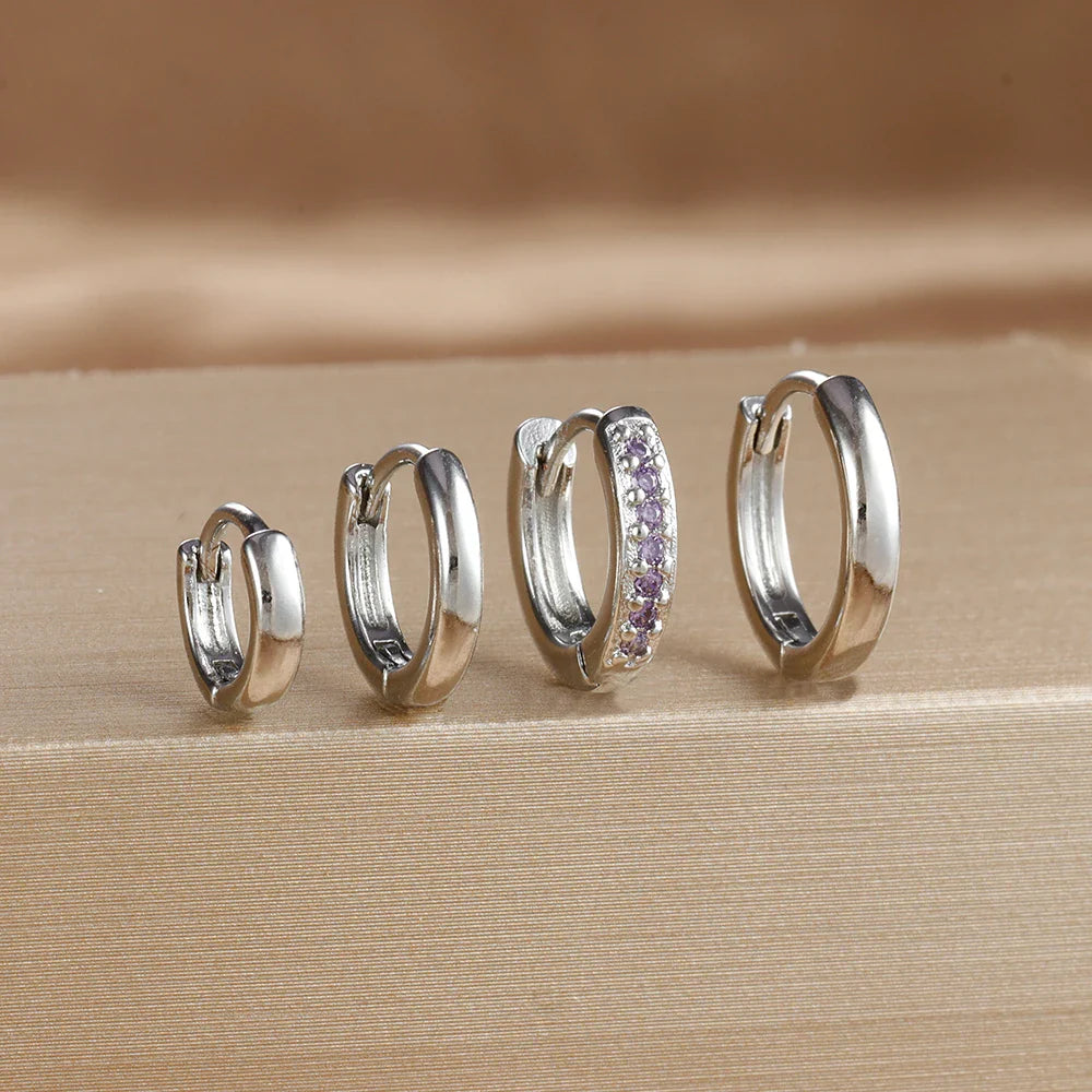 4PCS Set Stainless Steel Huggie Minimal Hoop Earrings 6/8/10mm Crystal Zirconia Helix Tragus Cartilage Earrings Piercing Jewelry