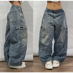 2000s Baggy Jeans Women New Harajuku Hip Hop Wing Print Oversized Jeans Gothic High Waist Wide Leg Pants Men Trousers Streetwear