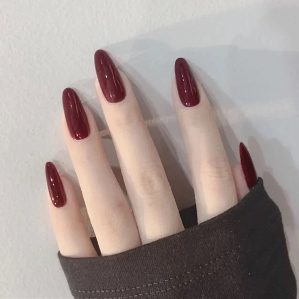 Almond Mid-length Black Fake Nail Solid Color Press on Nails Simple Full Cover Artificial Nail For Girls Nail Extension 24Pcs