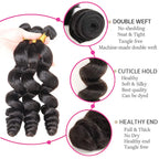 3 Bundles 1618 20 Inch Unprocessed Human Hair Loose Wave Double Weft Bundles for Women, Natural Look Volume Versatile Styling