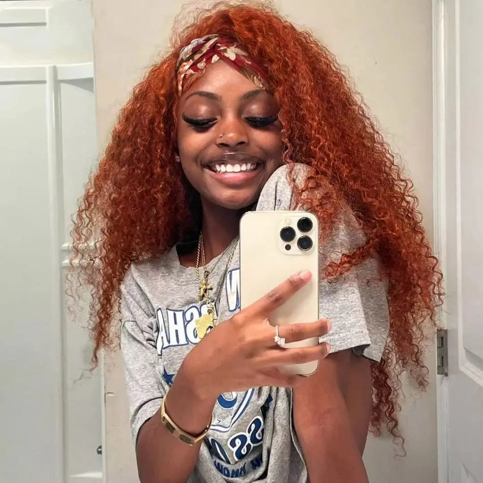 200% Density Headband Reddish Brown Wig Human Hair Ginger Deep Wave Burgundy 99J Curly Water Wave Glueless Wigs Clearance Sale