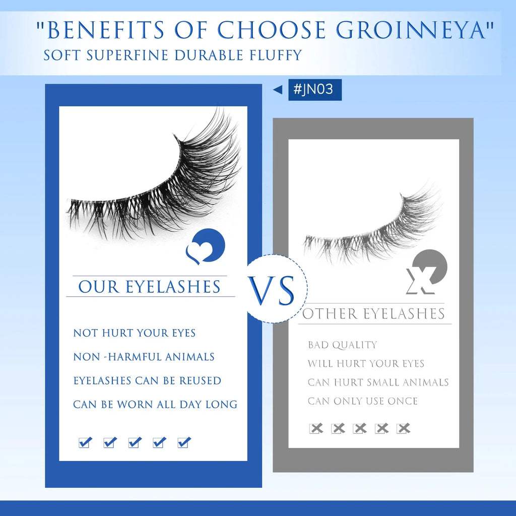 GROINNEYA Cat Eye Lashes Natural Fluffy False Lashes With Winged Ends For Extended Natural Look Soft Clear Stem Lashes Makeup