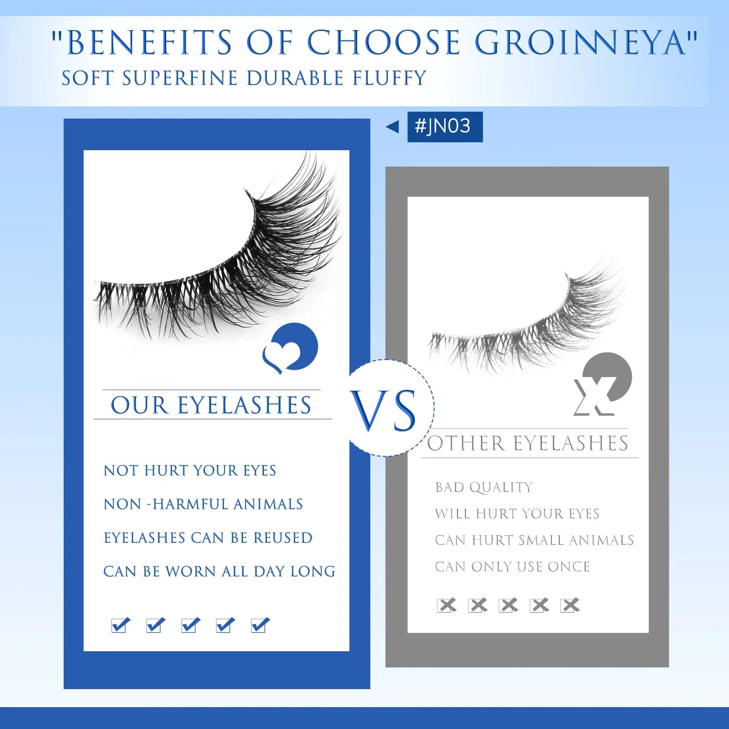GROINNEYA Cat Eye Lashes Natural Fluffy False Lashes With Winged Ends For Extended Natural Look Soft Clear Stem Lashes Makeup