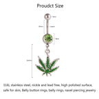 1/2pcs 316L Stainless Steel Leaf Belly Button Ring for Women, Green Maple Leaf Dangle Belly Barbell Navel Body Piercing Jewelry
