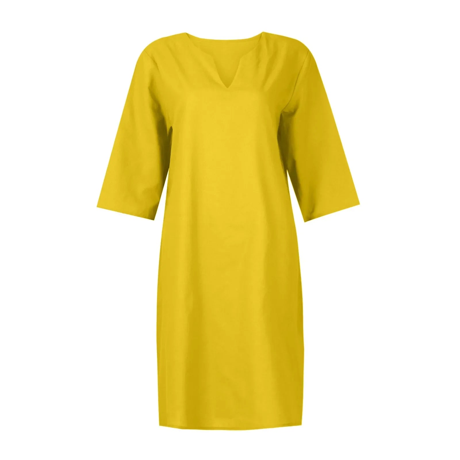 Cotton Linen Women's White Mini Dresses Half Sleeve Holiday Vacation Women's Dress V Neck Solid Color Women's Summer Party Dress